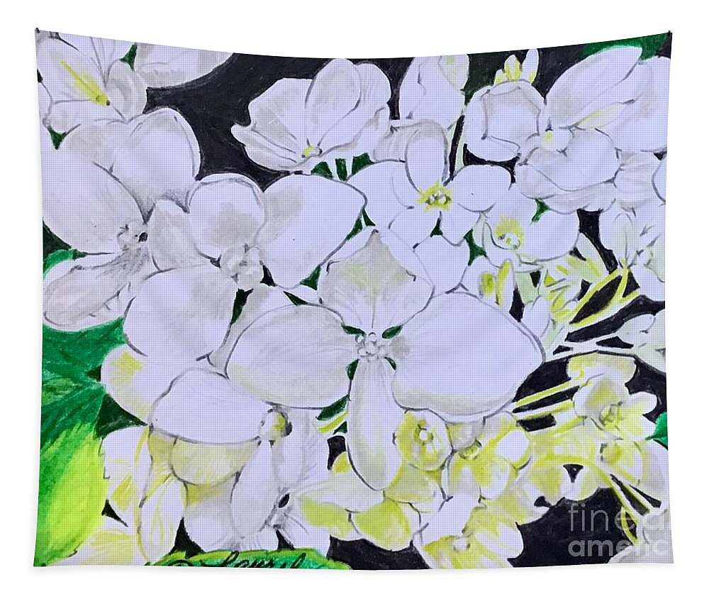 Floral Abstract Tapestry featuring the painting White Pom Poms by Laurel Adams