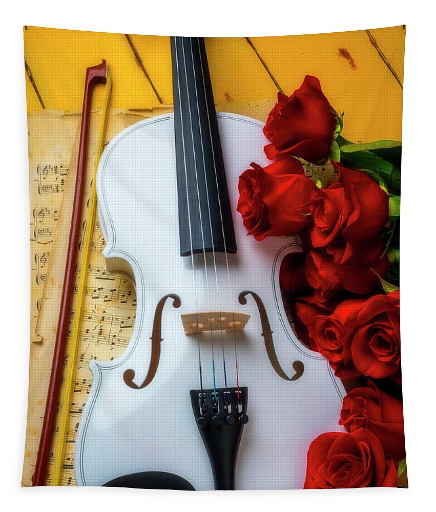 Violin Tapestry featuring the photograph White Romantic Violin by Garry Gay