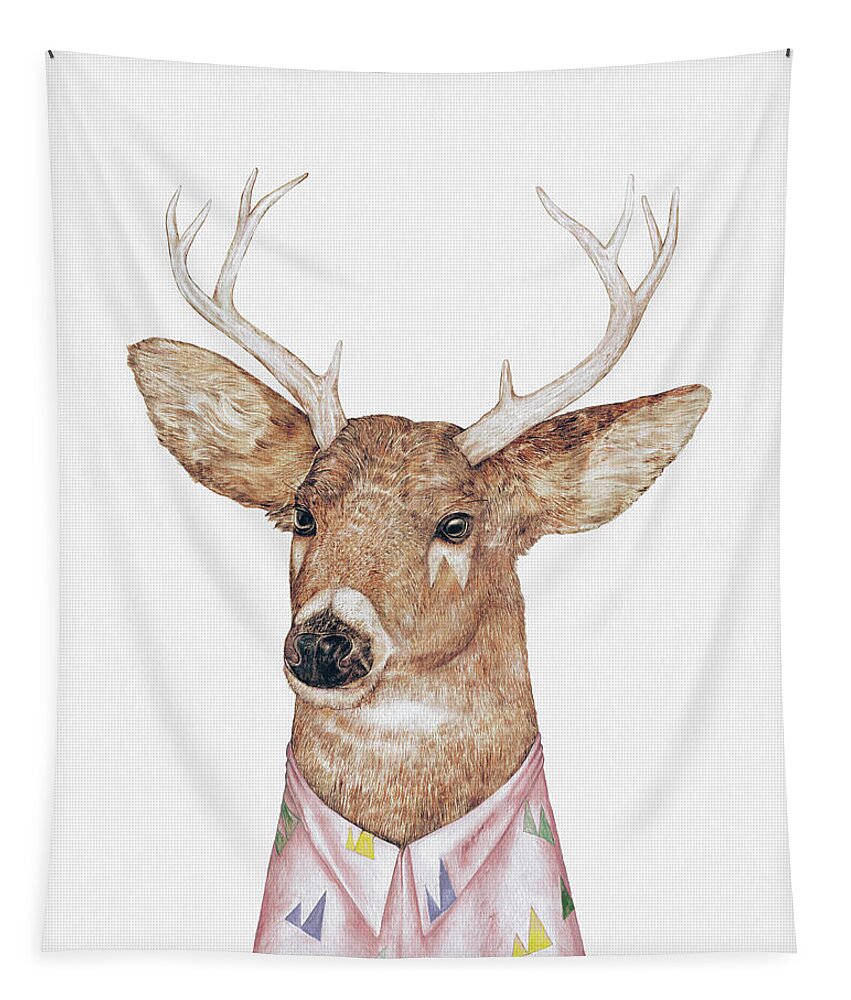 Deer Tapestry featuring the painting White-Tailed Deer by Animal Crew