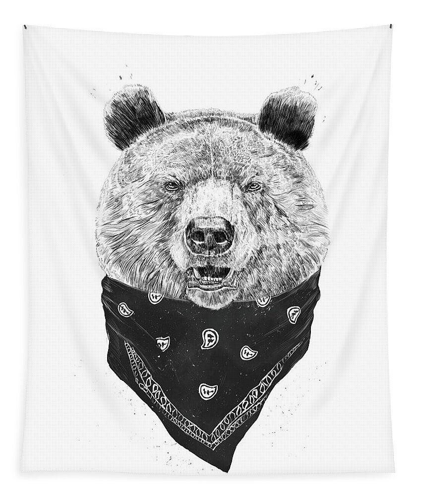 Bear Tapestry featuring the mixed media Wild bear by Balazs Solti