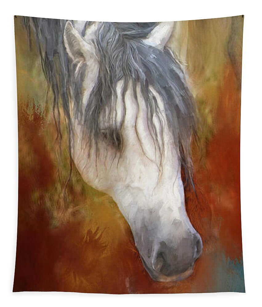 Horse Tapestry featuring the painting Wild Horse's Cool Drink by Jeanette Mahoney