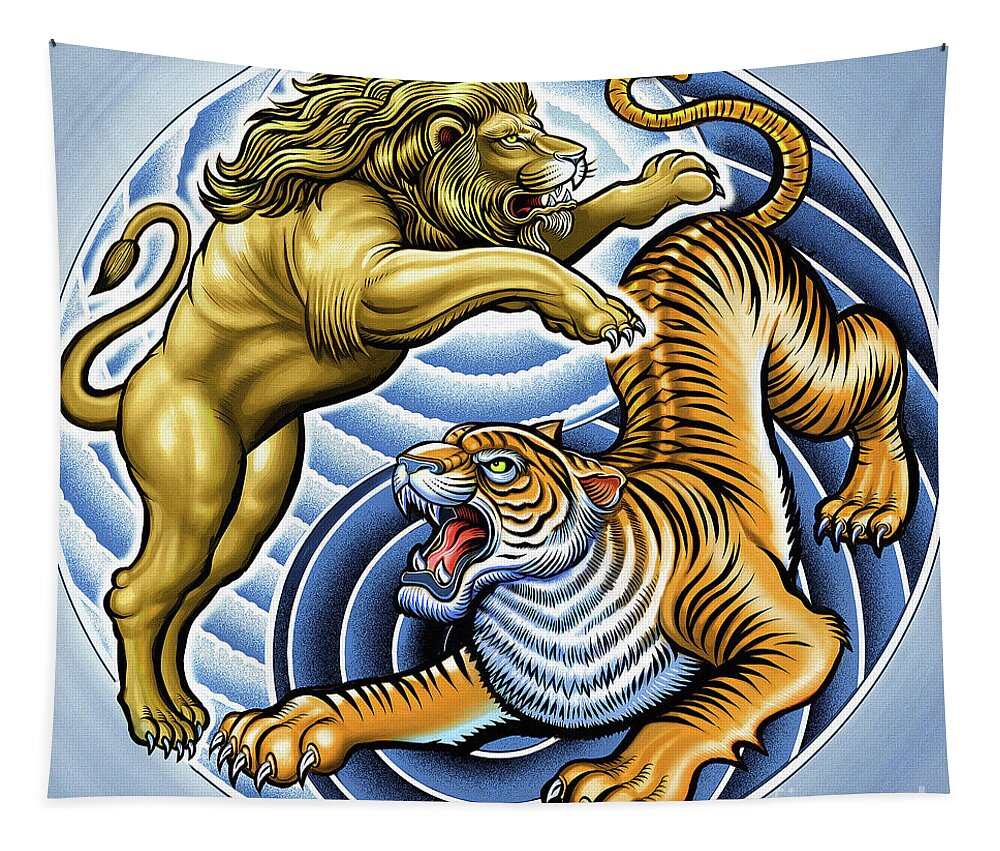 Lion King Tapestry featuring the painting Wild Lion and Tiger by Gull G