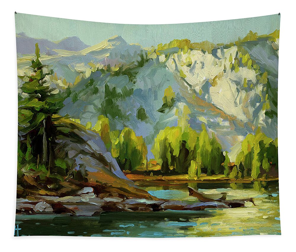 Wilderness Tapestry featuring the painting Wilderness Lake by Steve Henderson