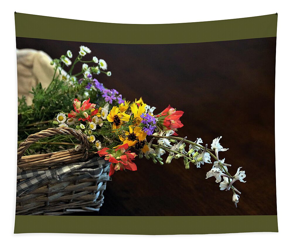 Nature Tapestry featuring the photograph Wildflowers in a Basket on Black by Sheila Brown