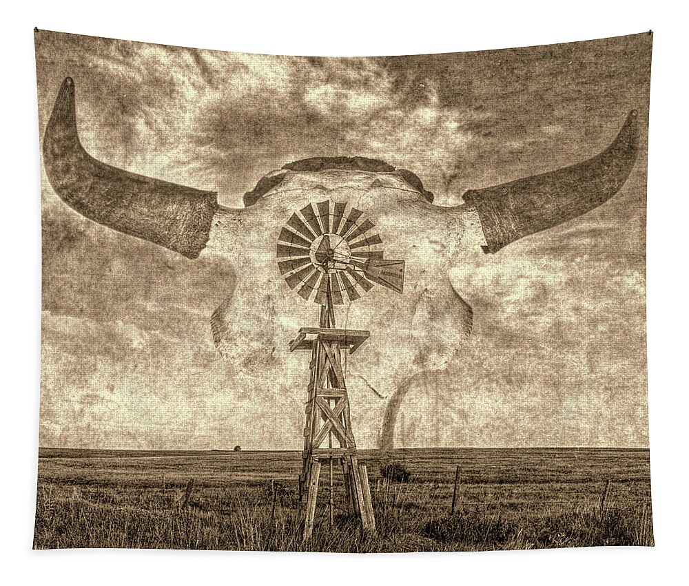 Kansas Tapestry featuring the photograph Windmill and Bison 001 by Rob Graham