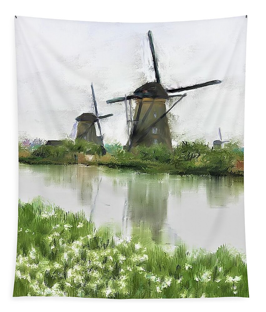 Windmills Tapestry featuring the painting Windmills by Diane Chandler