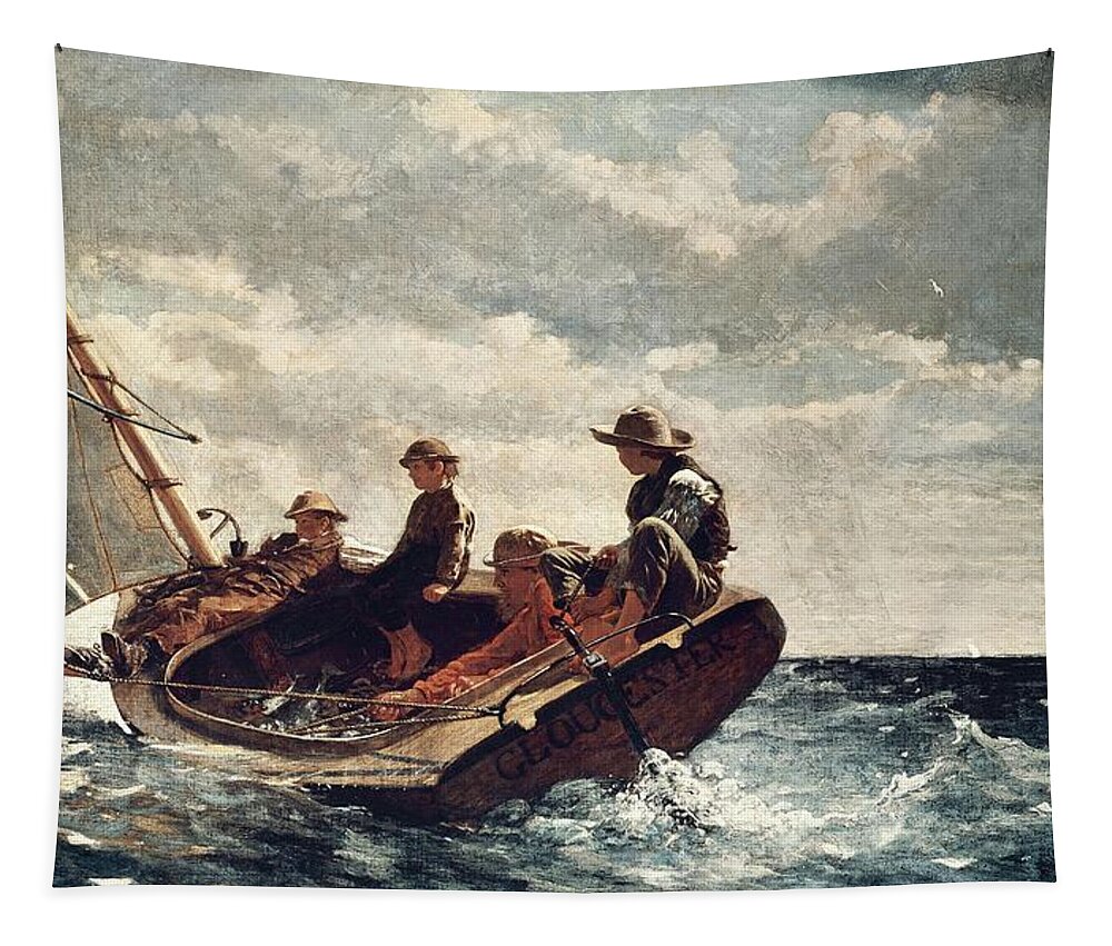 Painting Tapestry featuring the painting Winslow Homer Breezing Up -A Fair Wind-. Date/Period 1873 - 1876. Painting. by Winslow Homer