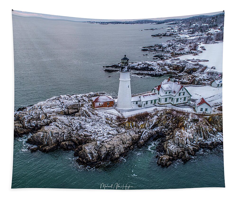 Portland Tapestry featuring the photograph Winter At Portland Head Light by Veterans Aerial Media LLC