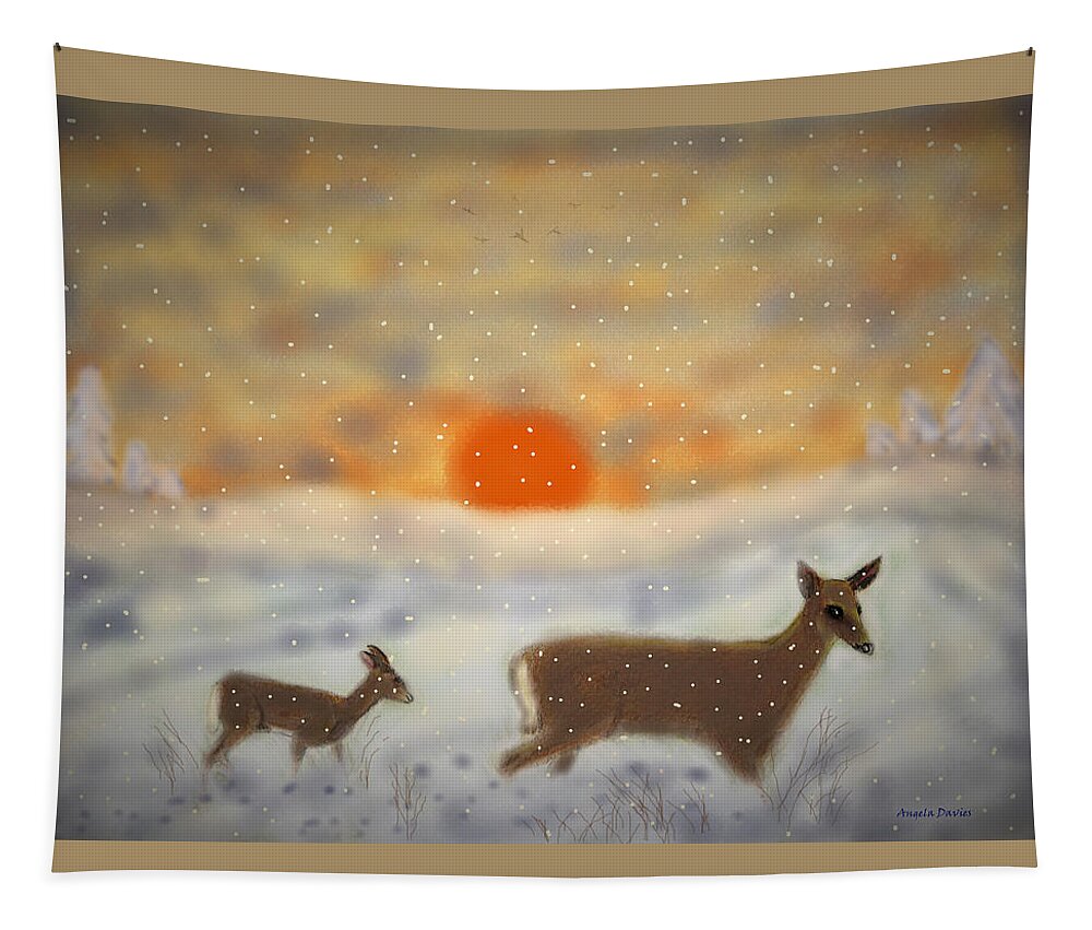 Deer Tapestry featuring the painting Winter Journey by Angela Davies