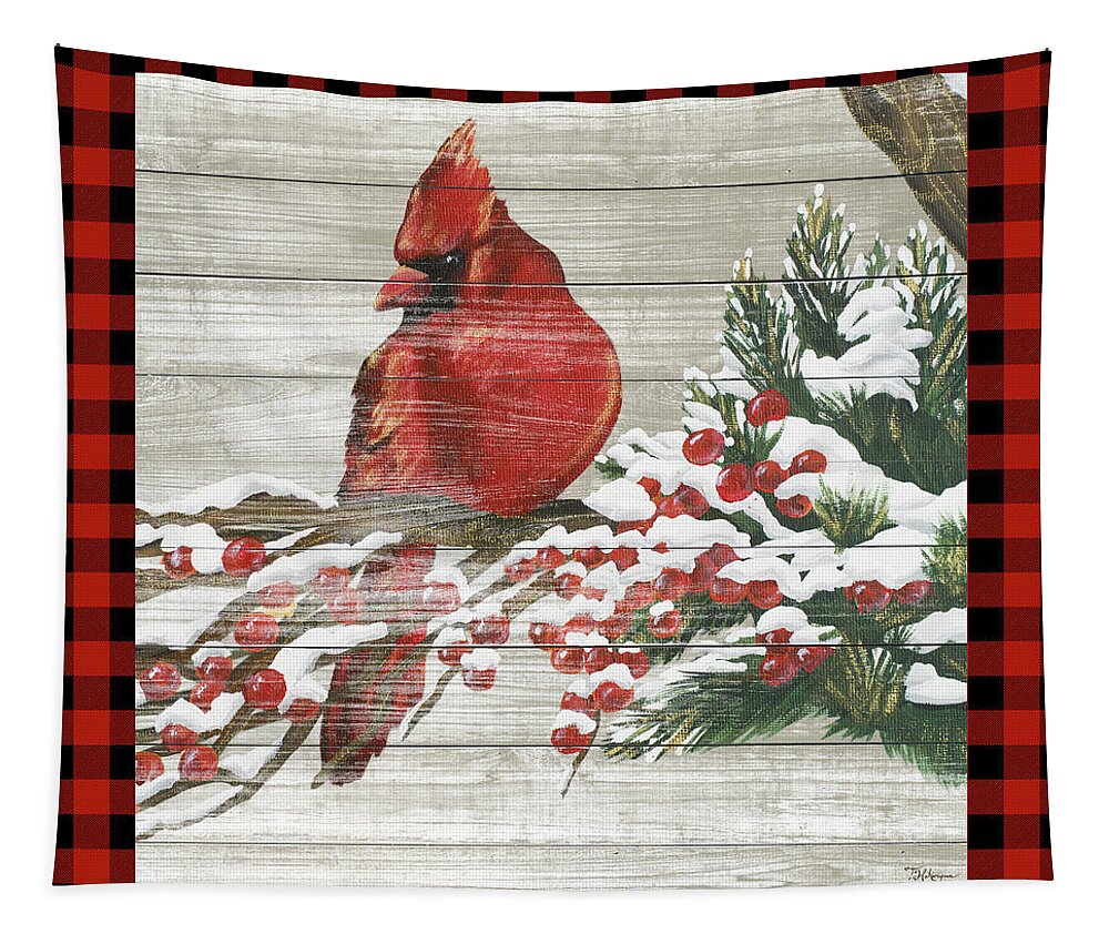 Winter Tapestry featuring the painting Winter Red Bird IIi by Tiffany Hakimipour