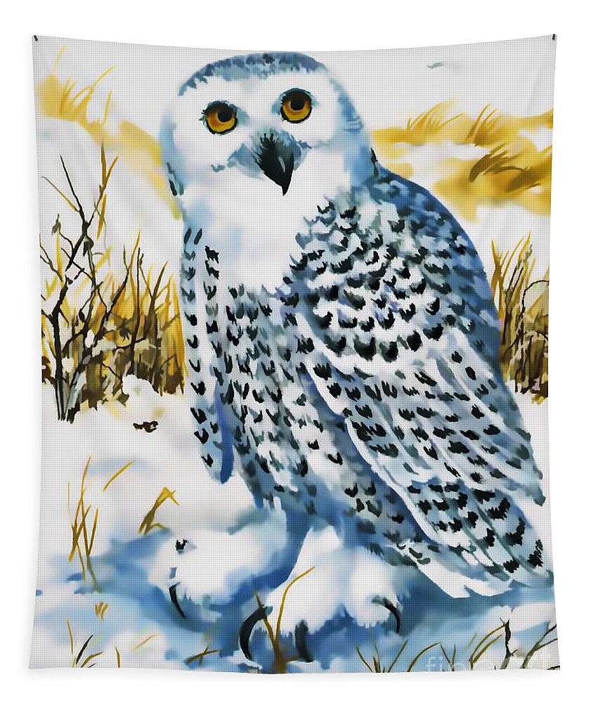 Owl Tapestry featuring the digital art Winter Snowy Owl by D Hackett