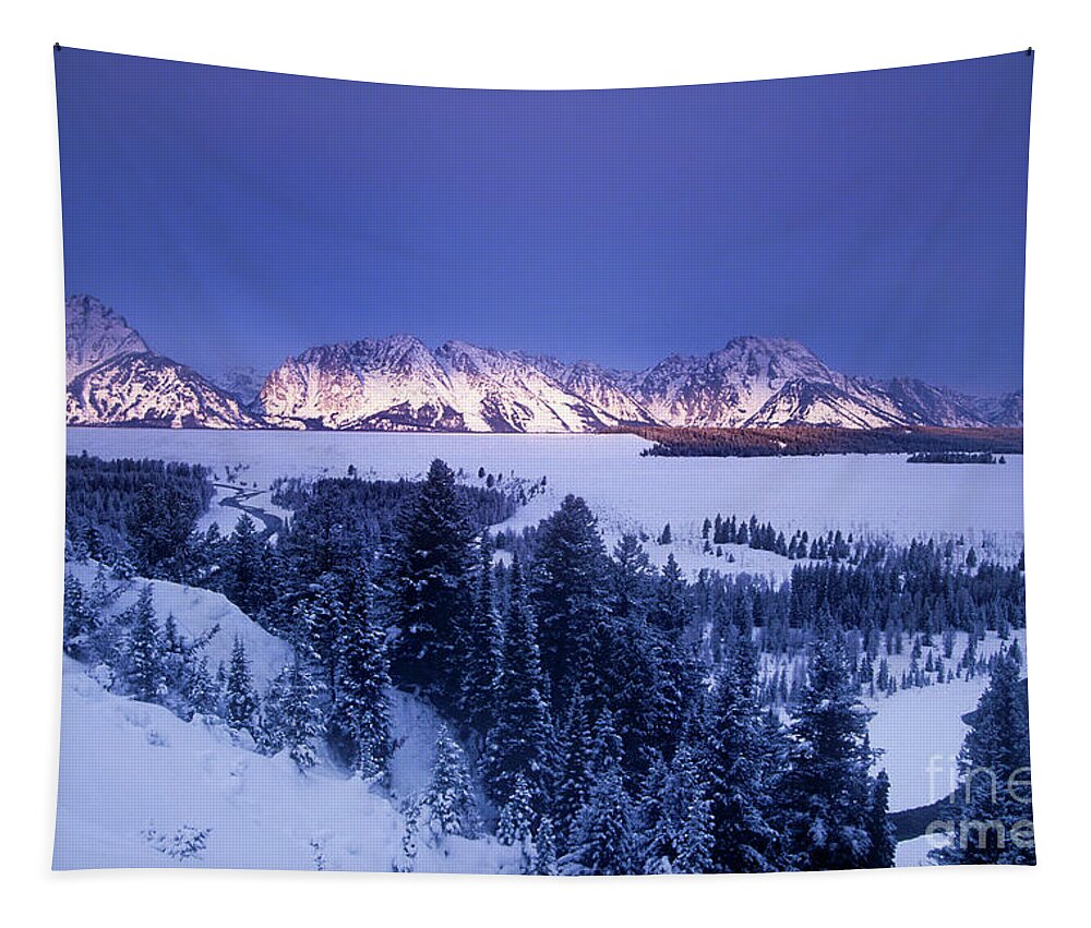 Dave Welling Tapestry featuring the photograph Winter Sunrise Storm Grand Tetons National Park by Dave Welling