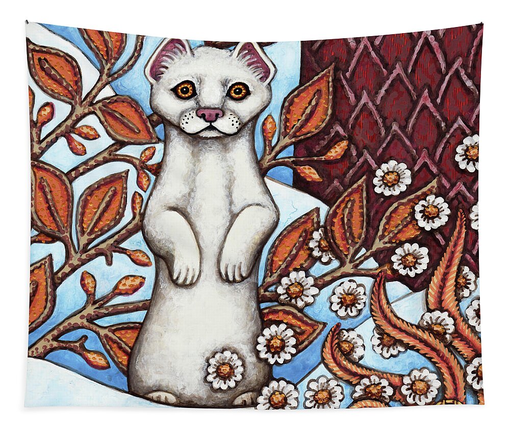 Animal Portrait Tapestry featuring the painting Winter Weasel by Amy E Fraser