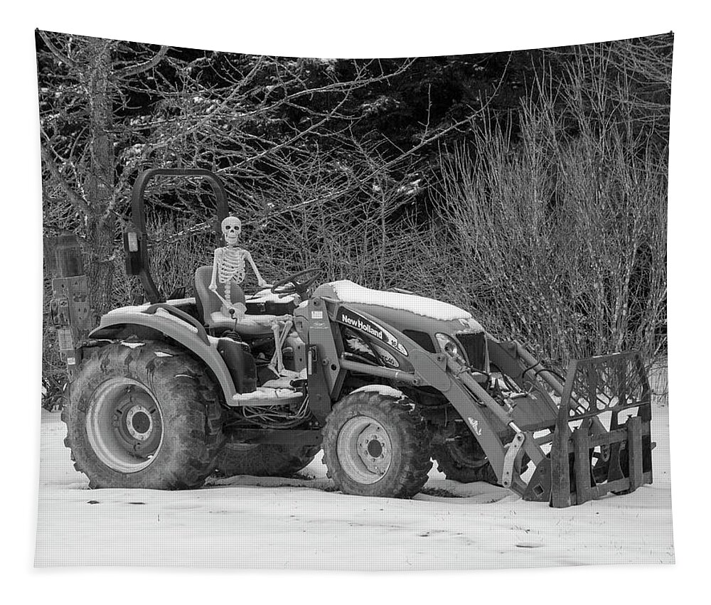Human Tapestry featuring the photograph Wintry Country Skeleton on Tractor by Betsy Knapp
