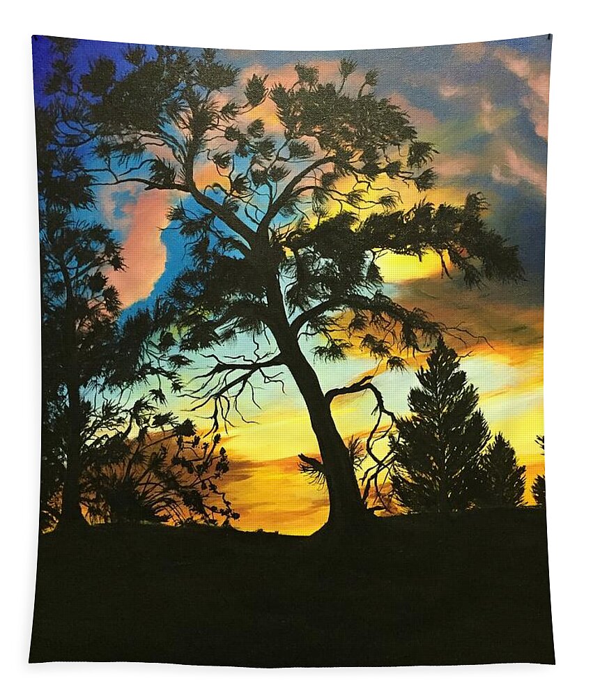 Silhouette Tapestry featuring the painting With Darkness there is Beauty by Sharon Duguay