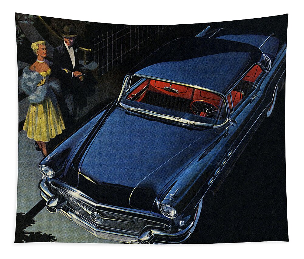 Adult Tapestry featuring the drawing Woman and Man About to Get Into Blue Car by CSA Images