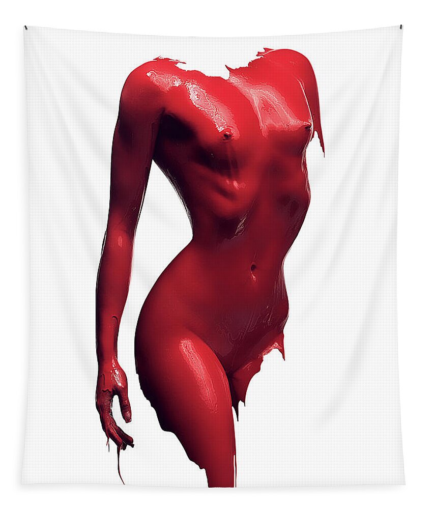 Woman Tapestry featuring the photograph Woman body red paint by Johan Swanepoel