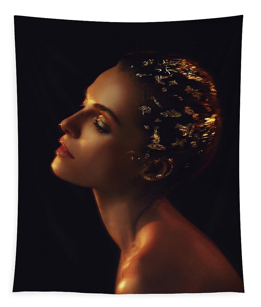 Gold Tapestry featuring the photograph Woman in Gold, 2015 by Chris Hunt