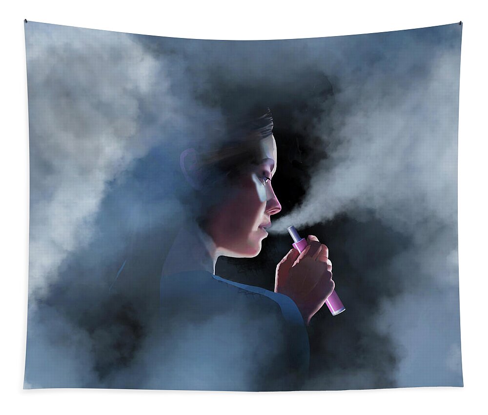 20-25 Years Tapestry featuring the photograph Woman Vaping by Ikon Images