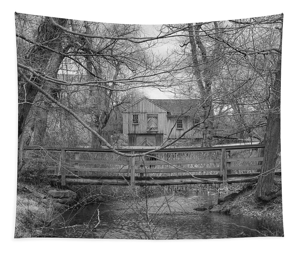 Waterloo Village Tapestry featuring the photograph Wooden Bridge Over Stream - Waterloo Village by Christopher Lotito