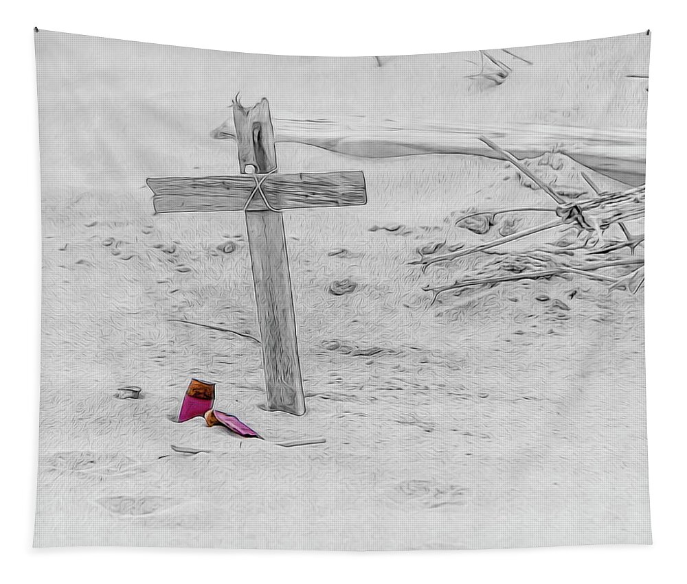 Beach Tapestry featuring the photograph Wooden Cross by Cathy Kovarik