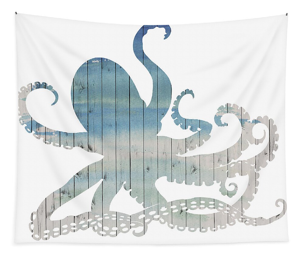 Wood Tapestry featuring the painting Wooden Octopus by South Social D