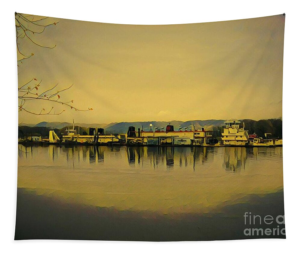 Mississippi River Tapestry featuring the painting Work Barge by Marilyn Smith