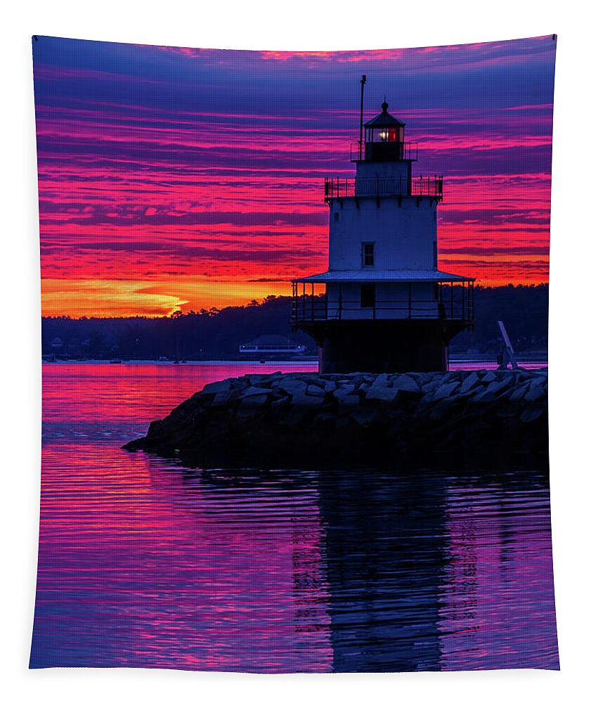 Spring Point Ledge Lighthouse Tapestry featuring the photograph WOW Sunrise by Darryl Hendricks