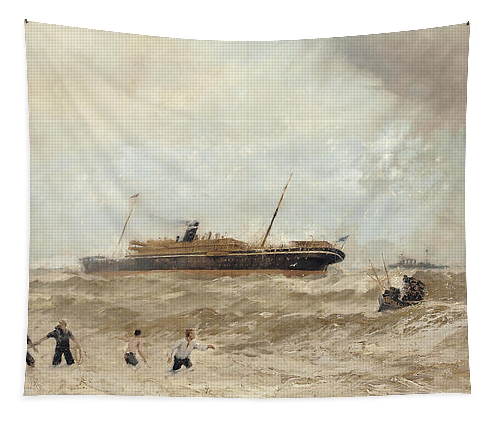 Sea Tapestry featuring the painting Wreck of the Delhi off Cape Spartel, 13th January 1911, landing of the Princess Royal, 1912 by Algernon Yockney