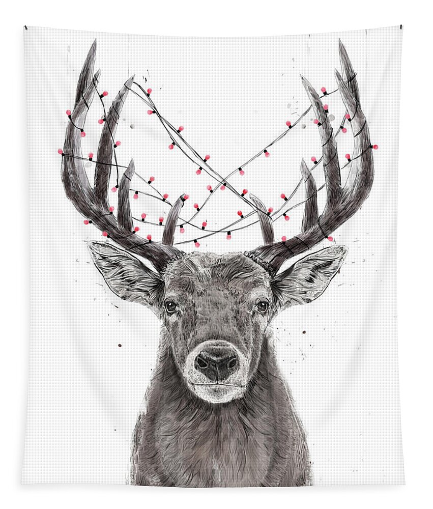 Deer Tapestry featuring the drawing Xmas deer by Balazs Solti