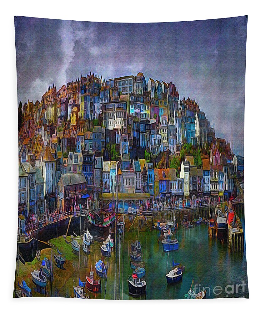 Nag005412 Tapestry featuring the digital art Ye Olde Brixham by Edmund Nagele FRPS