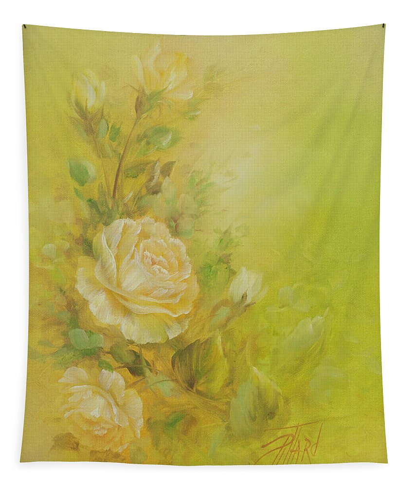 Flowers Tapestry featuring the painting Yellow Roses Vignette by Lynne Pittard