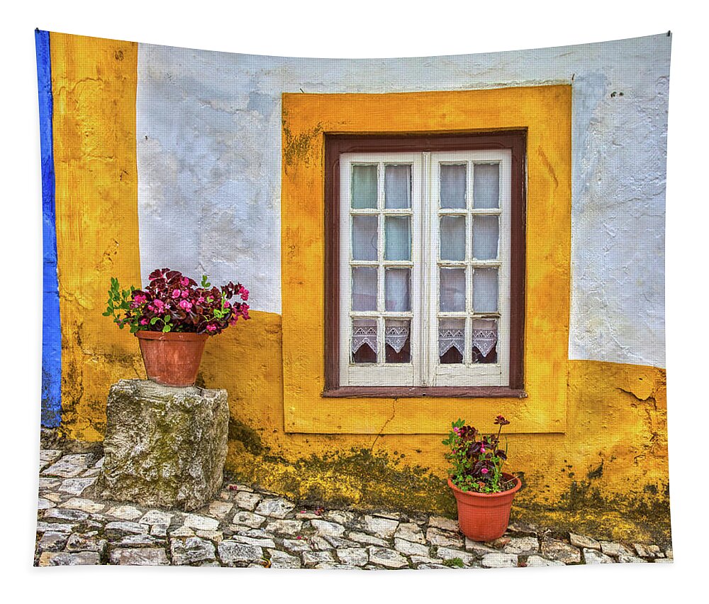 Window Tapestry featuring the photograph Yellow Window of Obidos by David Letts