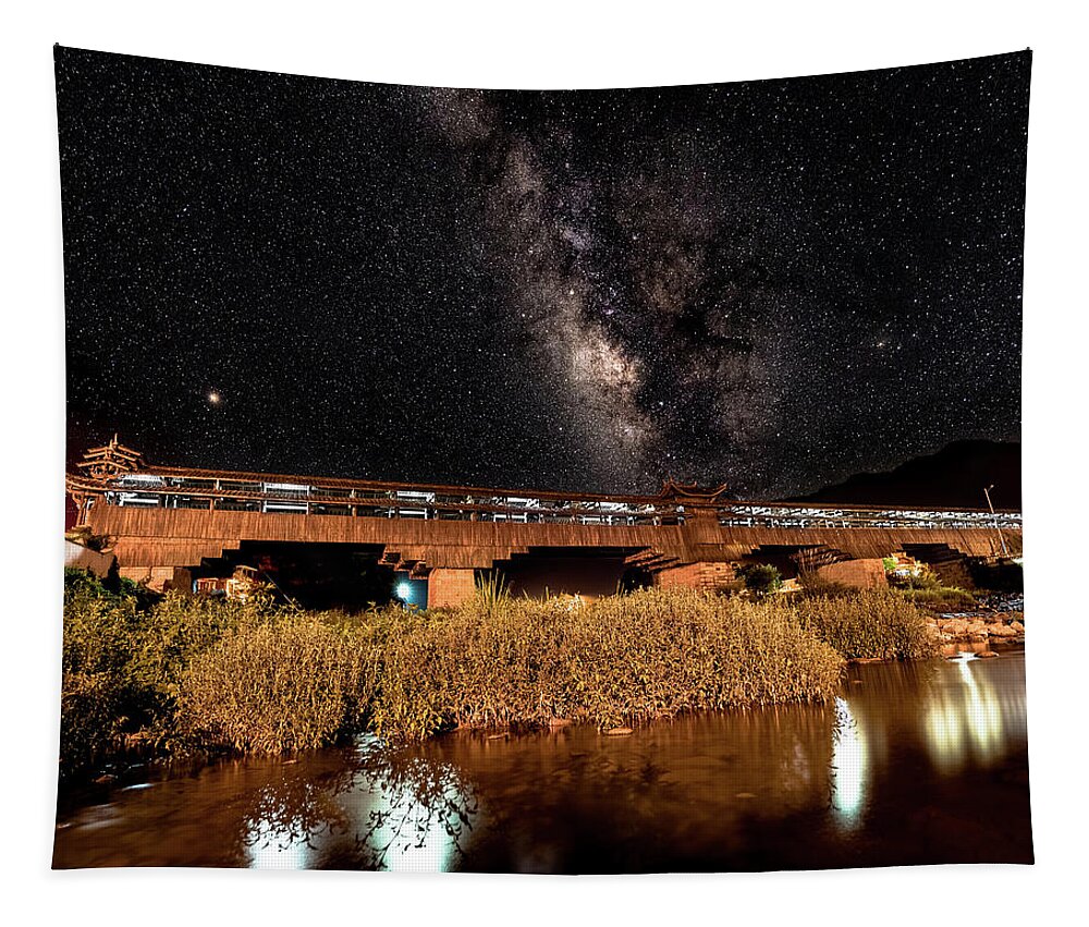 Bridge Tapestry featuring the photograph Yonghe Bridge Milky Way by William Dickman