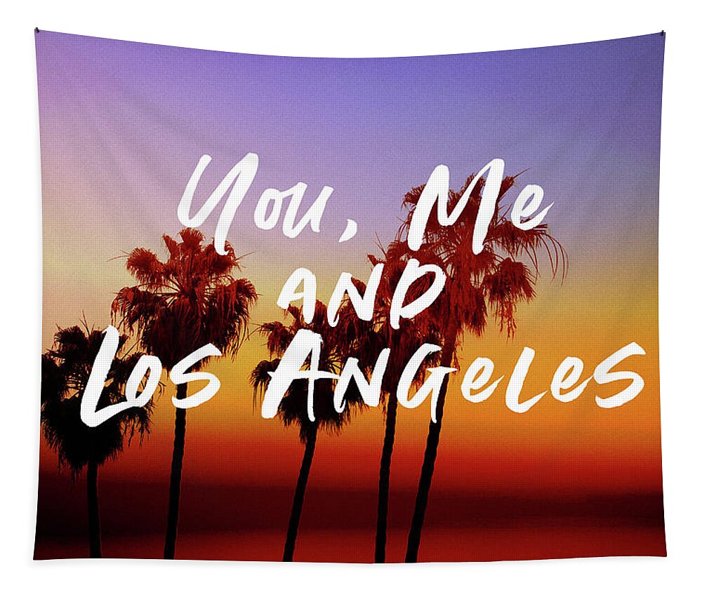 Travel Tapestry featuring the mixed media You Me Los Angeles - Art by Linda Woods by Linda Woods