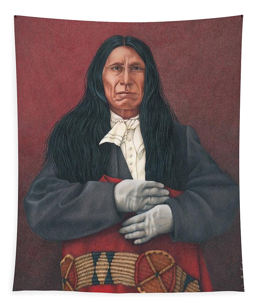 Native American Portrait. American Indian Portrait. Red Cloud. Tapestry featuring the painting Young Red Cloud by Valerie Evans