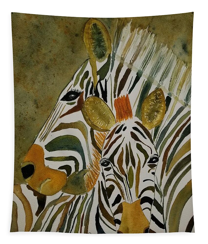 Zebra Tapestry featuring the painting Zebra Jungle by Ann Frederick