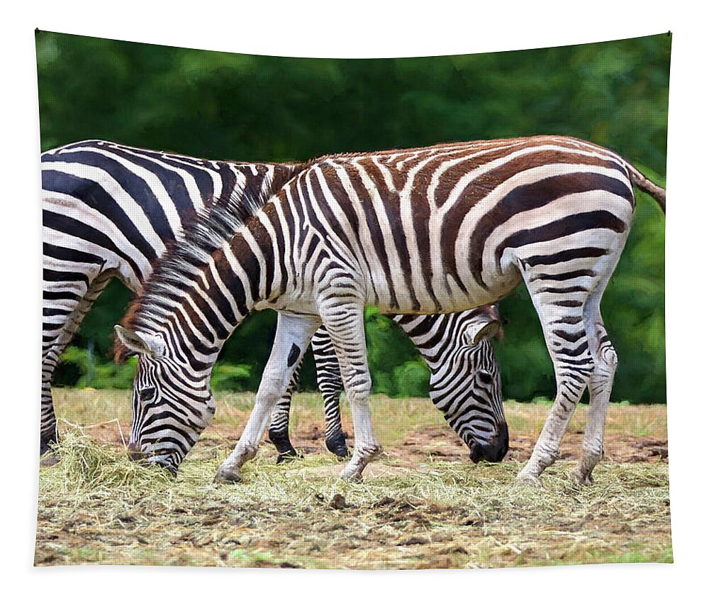 Zebra Tapestry featuring the photograph Zebras and a Giraffe by Deborah Penland