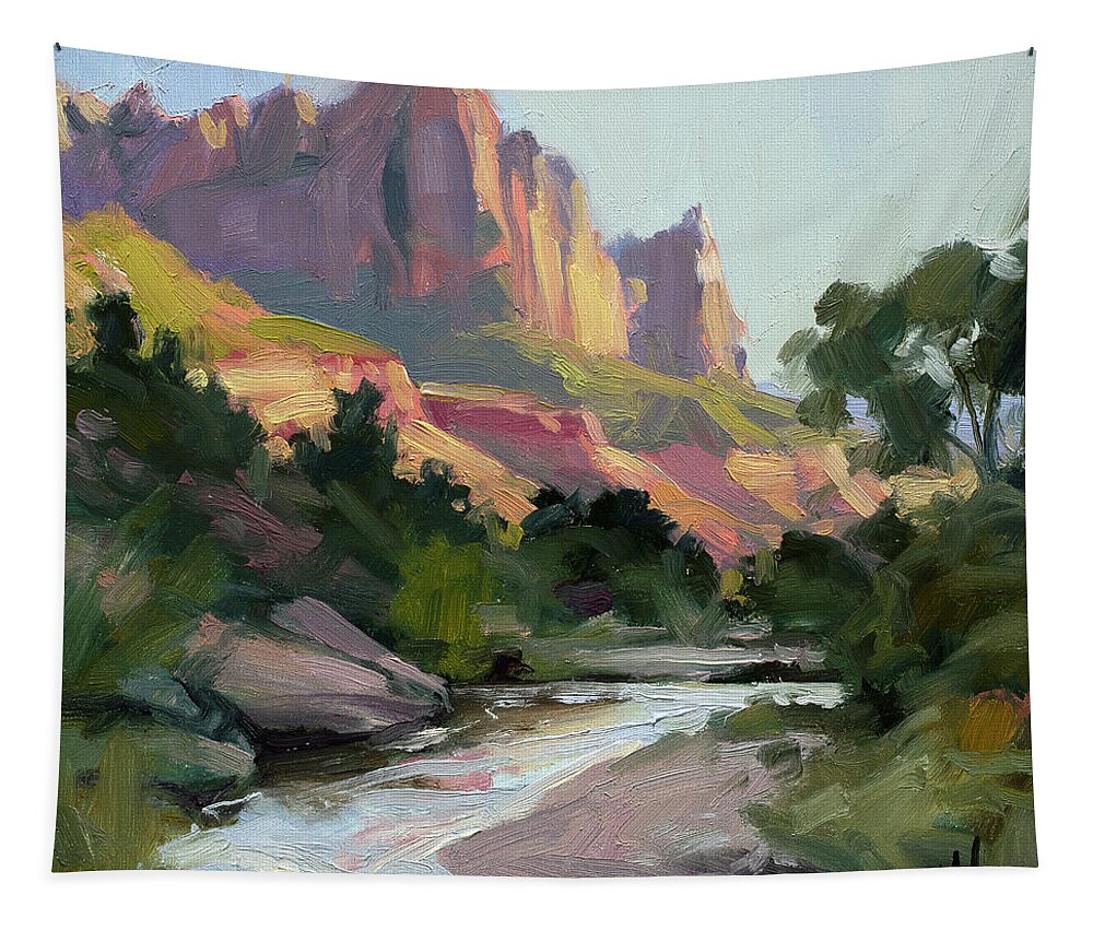 Zion Tapestry featuring the painting Zion's Watchman by Steve Henderson
