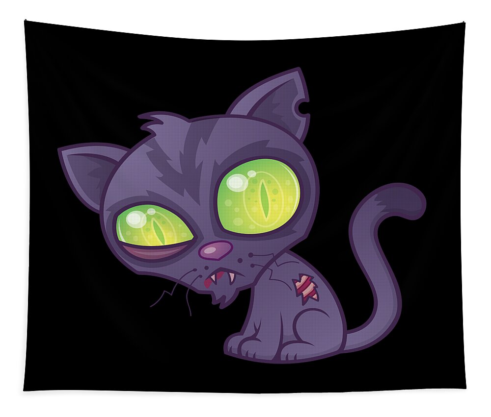Cat Tapestry featuring the digital art Zombie Kitty by John Schwegel