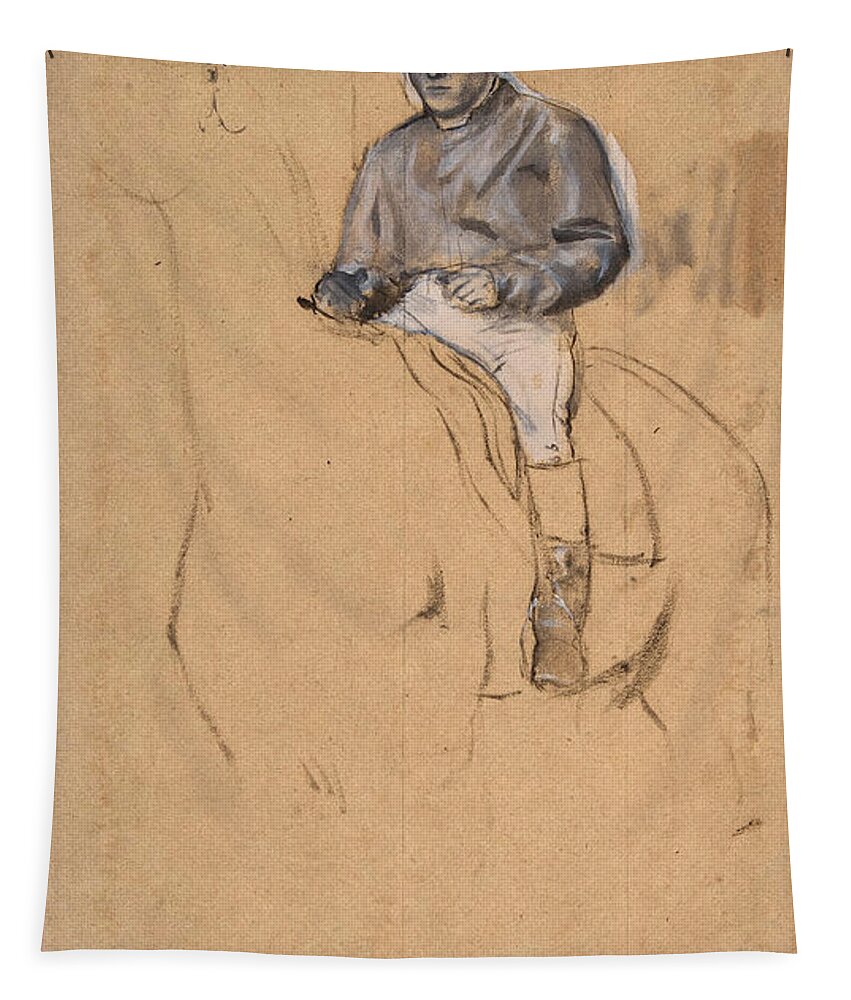 Edgar Degas Tapestry featuring the drawing A Jockey on His Horse #2 by Edgar Degas