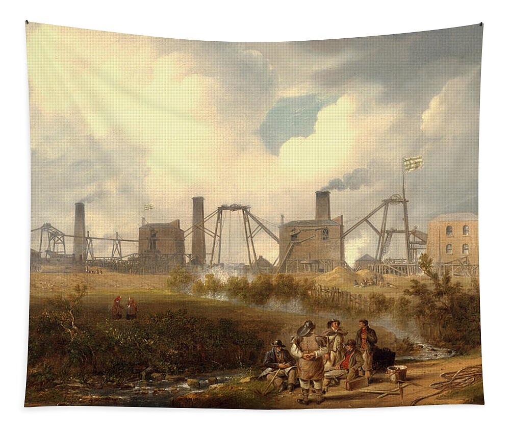 John Wilson Carmichael Tapestry featuring the painting A View of Murton Colliery near Seaham, County Durham #2 by John Wilson Carmichael