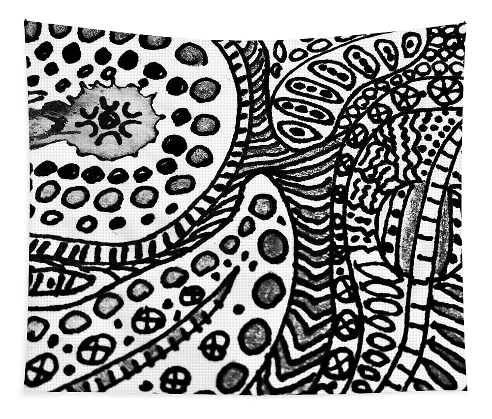 Drawing Tapestry featuring the drawing Abstract in Black ink drawing #1 by Cristina Stefan