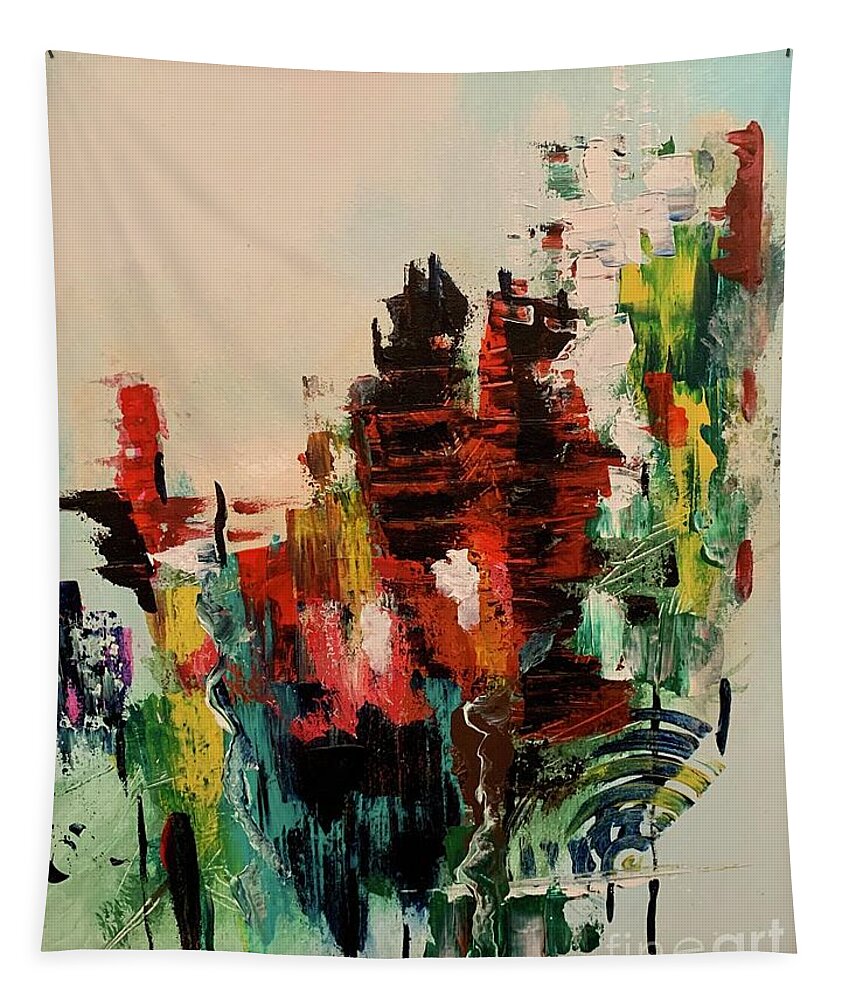 Abstract Miroslaw Chelchowski Painting Print Colors Red Black Yellow Acrylic On Canvas Tapestry featuring the painting Abstract #1 by Miroslaw Chelchowski