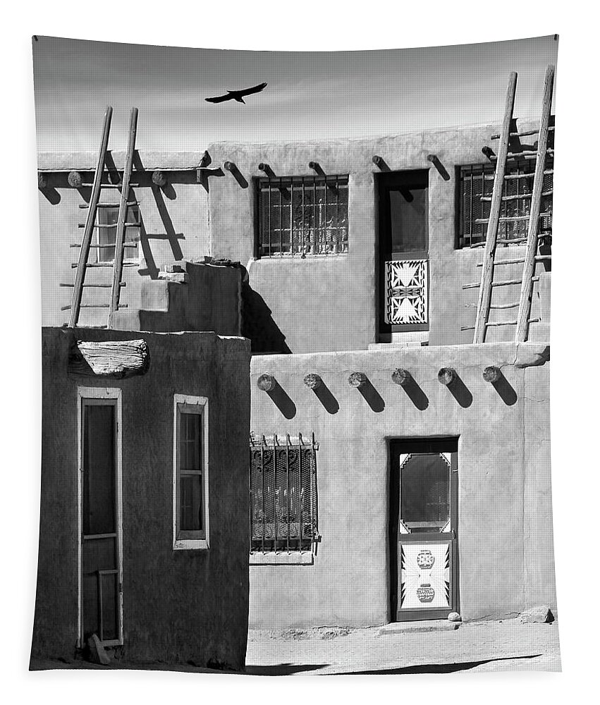 Acoma Pueblo Tapestry featuring the photograph Acoma Pueblo Adobe Homes B W by Mike McGlothlen