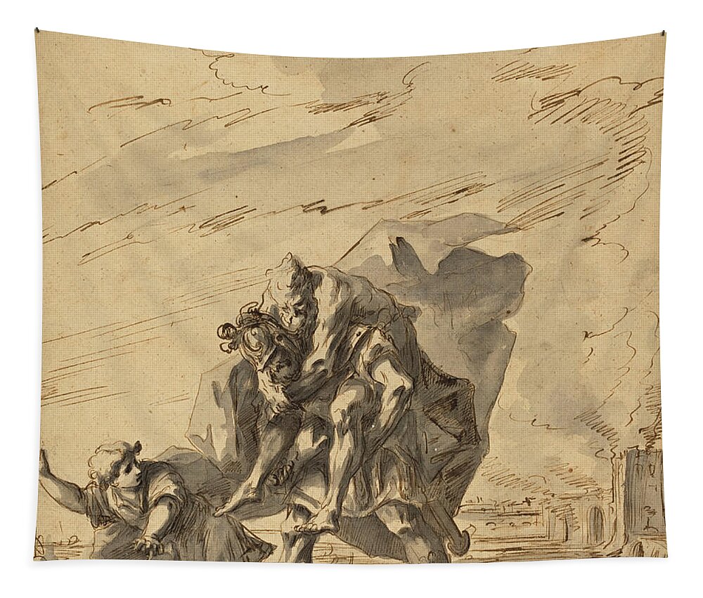 Gaspare Diziani Tapestry featuring the drawing Aeneas Carrying Anchises from Burning Troy by Gaspare Diziani