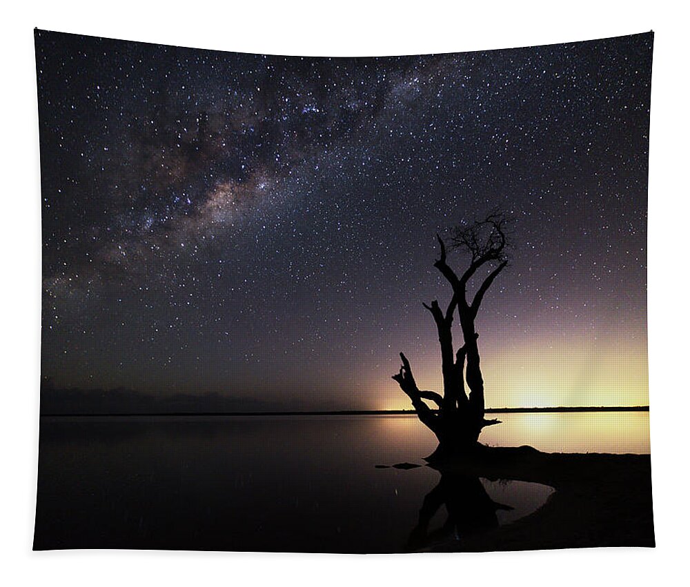 Night Tapestry featuring the photograph Alone under the stars #1 by Nicolas Lombard