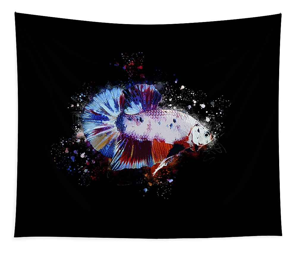 Artistic Tapestry featuring the digital art Artistic Candy Multicolor Betta Fish by Sambel Pedes