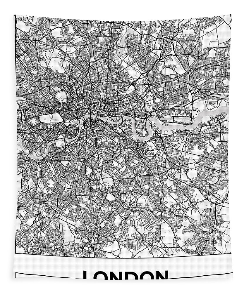 Oil On Canvas Tapestry featuring the digital art Artistic map of London by Ahmet Asar #1 by Celestial Images