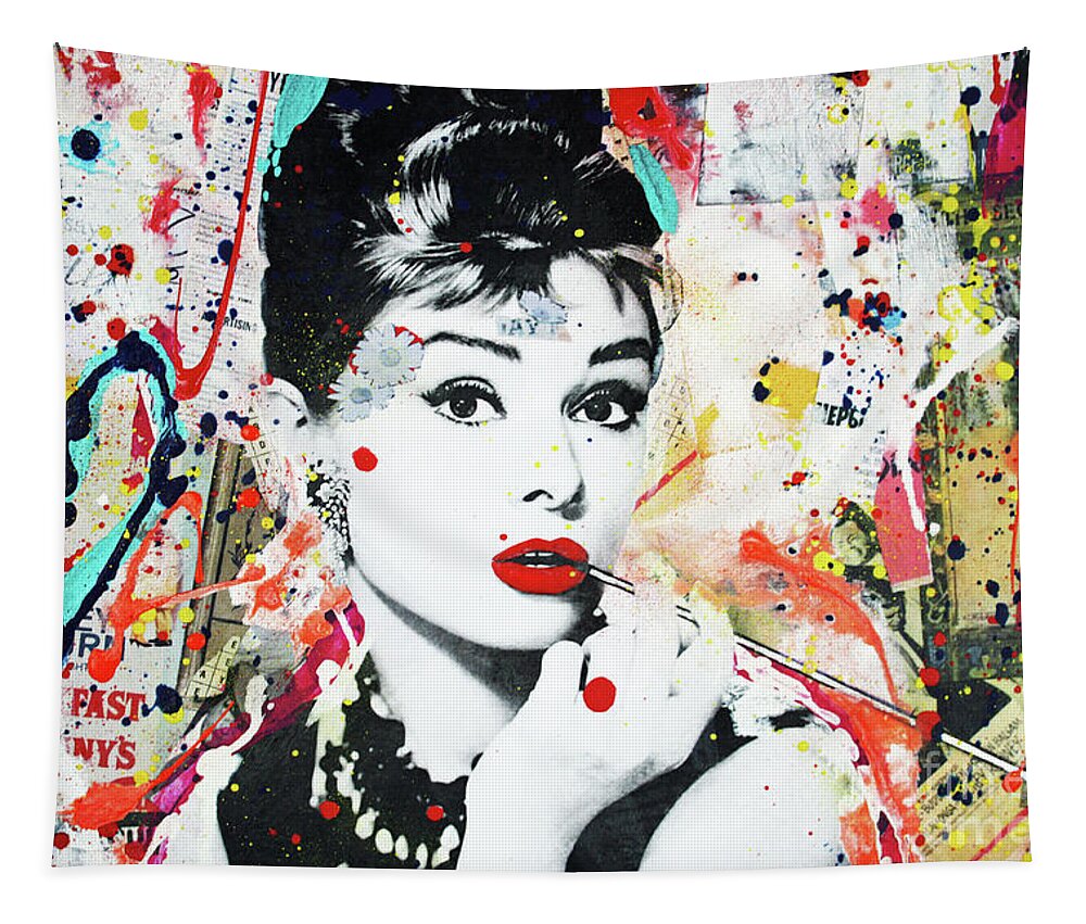 Audreyhepburn Tapestry featuring the painting Audrey Hepburn People #1 by Kathleen Artist PRO